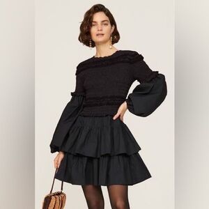 Ulla Johnson Nadia Smocked Black Mini Dress size 10